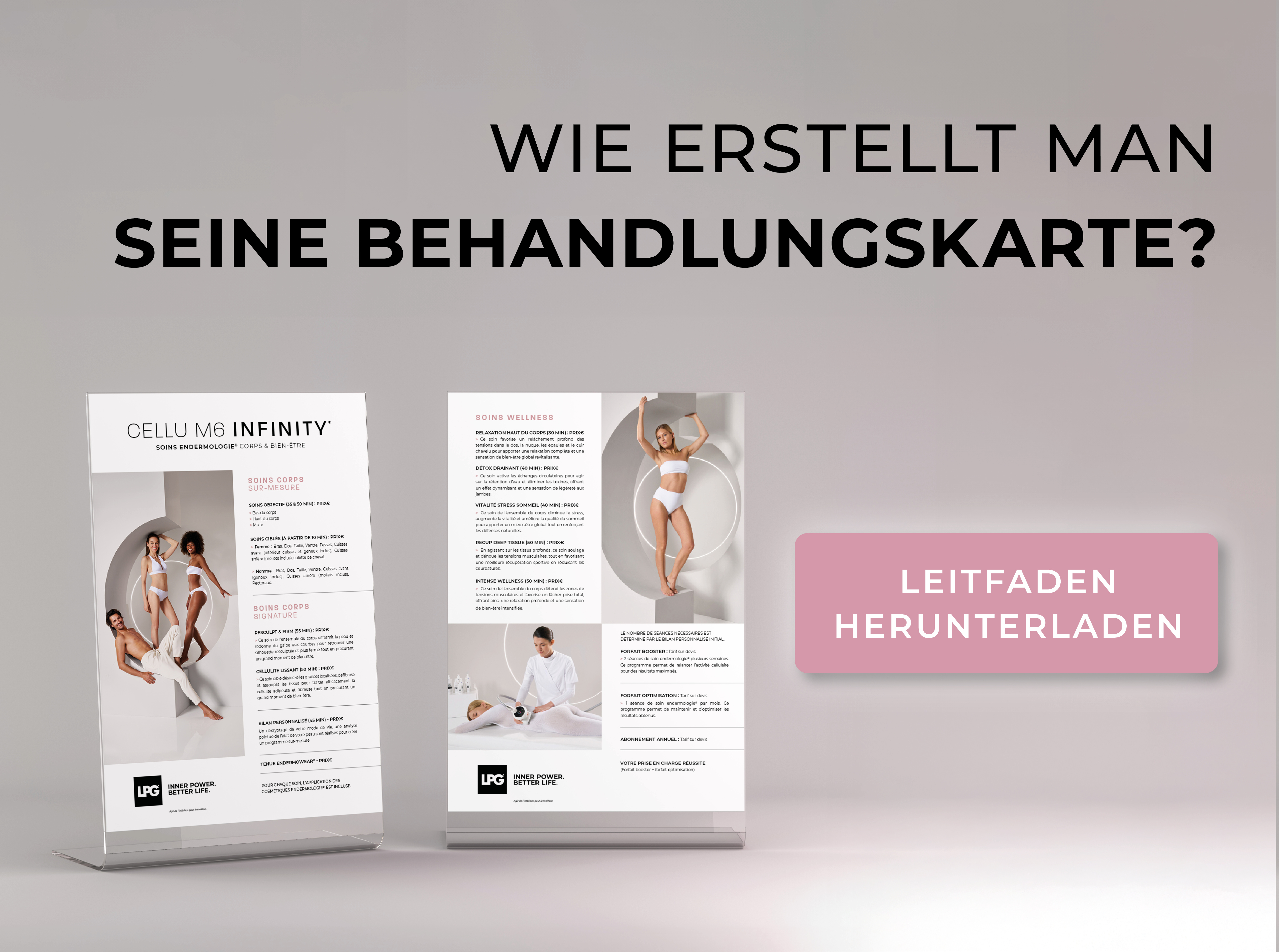 Unsere Tipps, um LPG®-Behandlungen in Ihre Behandlungskarte zu integrieren, mit einer ganzheitlichen Vision, die Kosmetik und Ernährung einschließt.